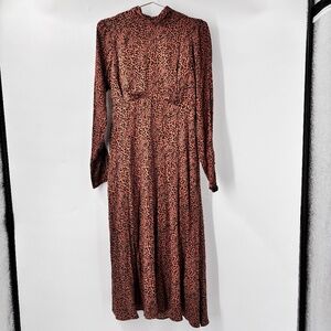 Free People Leopard Print Long Sleeve Midi Dress Open Back Size 6
